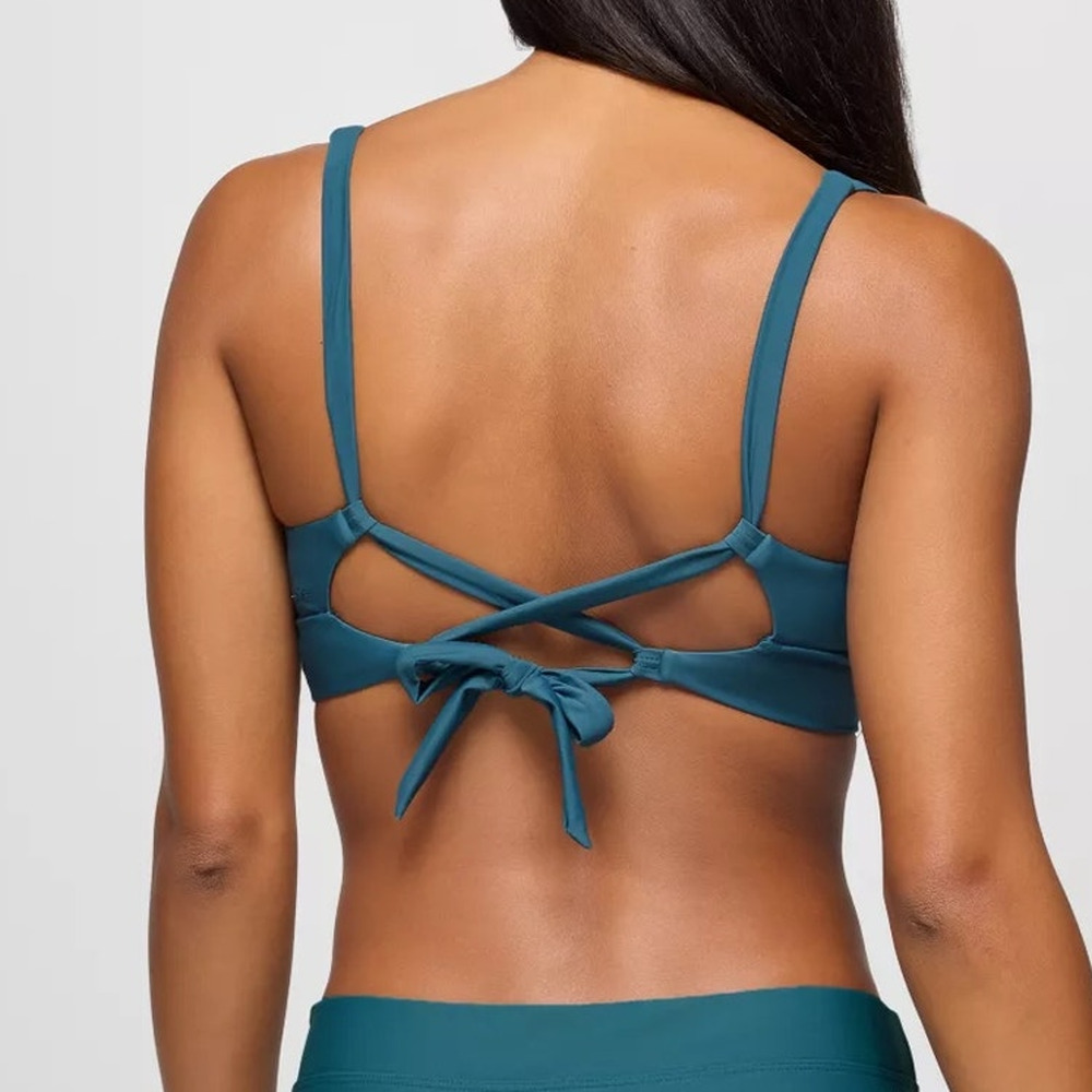 Prana Mallorca Swim Top Womens XS Catalina Lace Up Crisscross Back Bikini Sporty - Picture 2 of 9